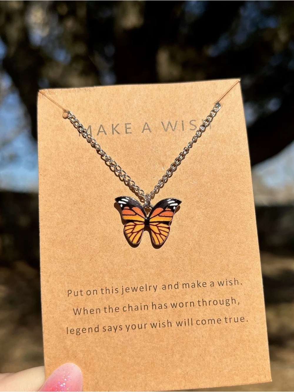 Make a Wish Butterfly necklace & card MS multiple sclerosis Monarch butterfly